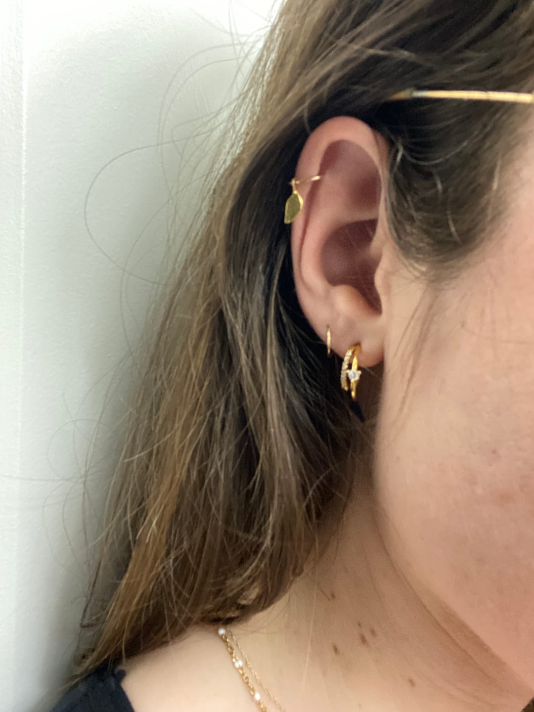 Customer photo review of Layered Crystal Gold Hoop Earrings