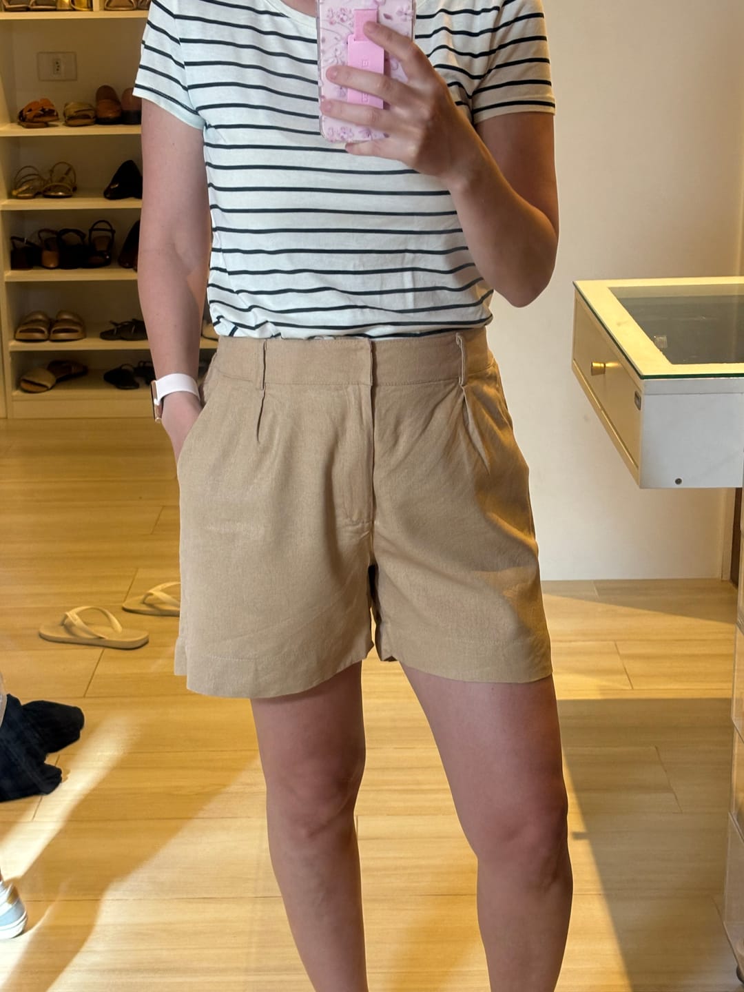 Customer photo review of Shorts Alfaiataria de Linho Angico Bege