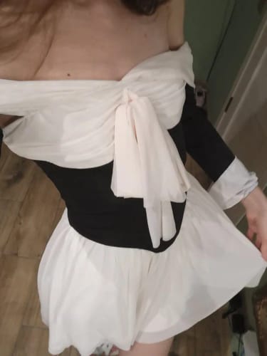 Customer photo review of Aurora Off-Shoulder Mini Dress