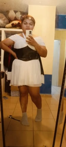 Customer photo review of Aurora Off-Shoulder Mini Dress