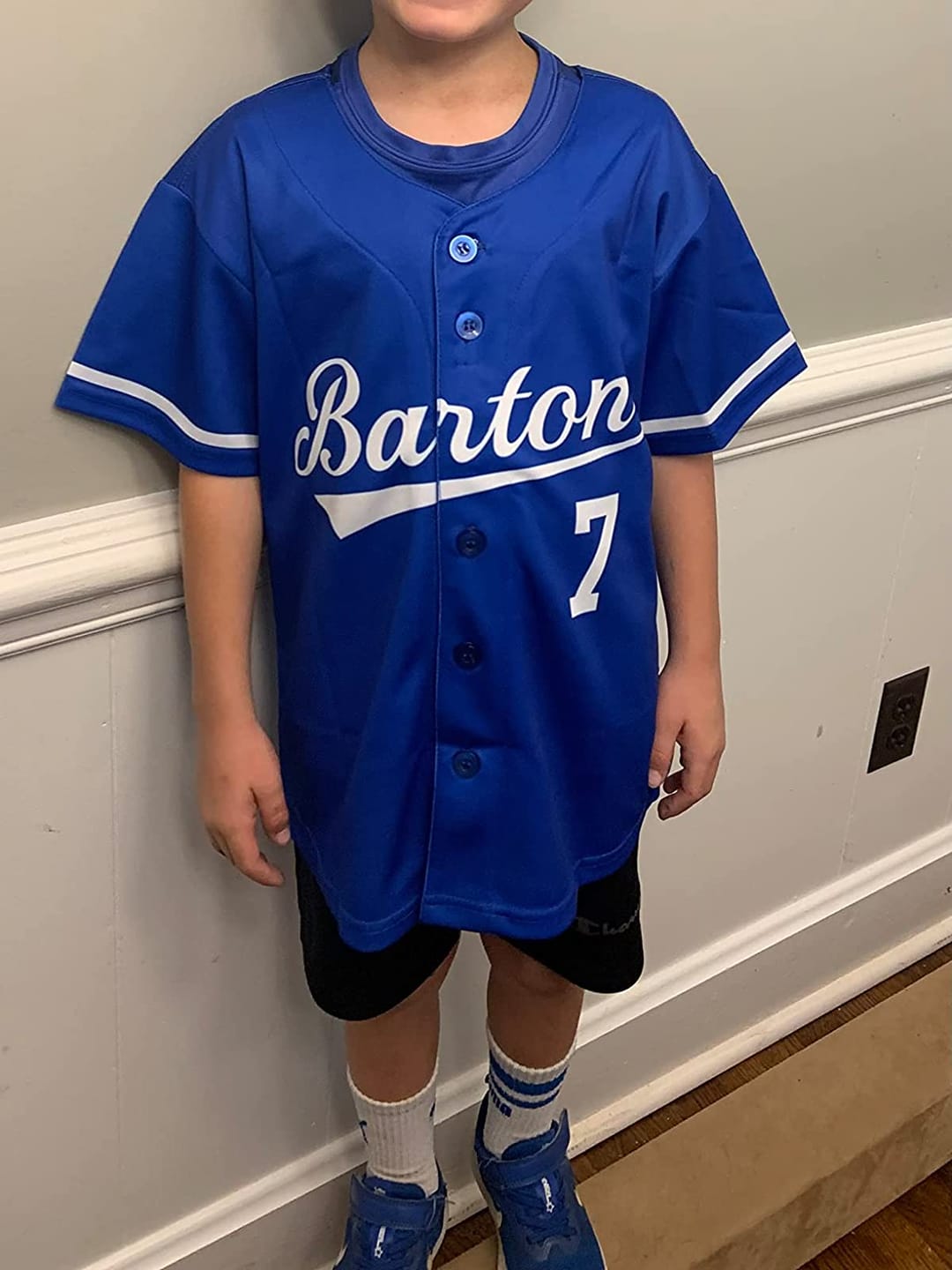 Customer photo review of Custom Royal White-Light Blue Hook Classic Style Authentic Baseball Jersey