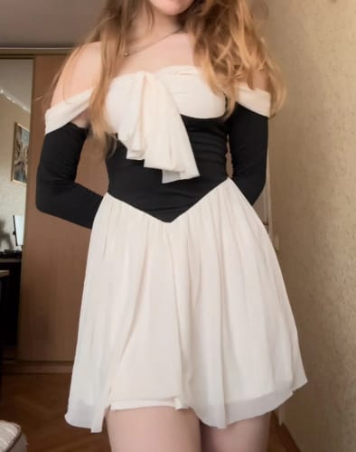 Customer photo review of Aurora Off-Shoulder Mini Dress