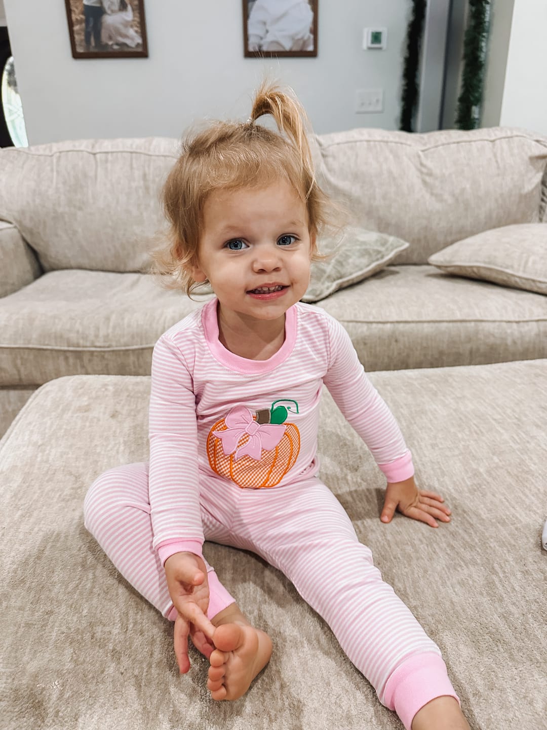 Customer photo review of Autumn Pumpkin Light Pink Stripe Pajamas