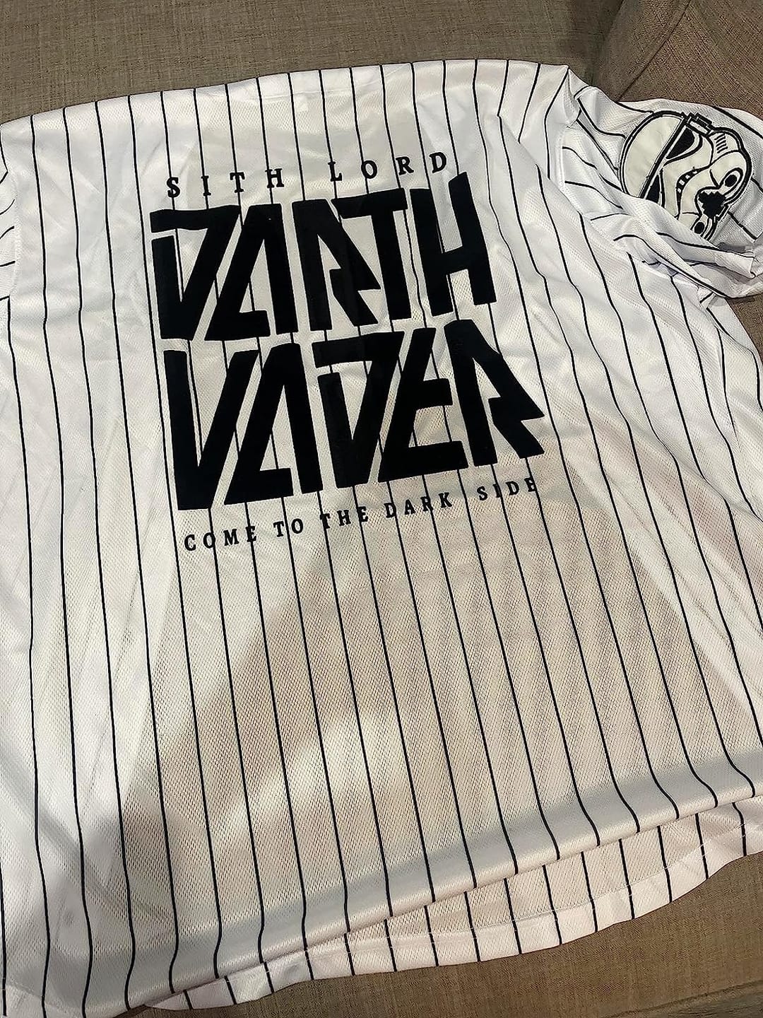 Customer photo review of Custom White Navy Stripe Fashion Authentic Baseball Jersey