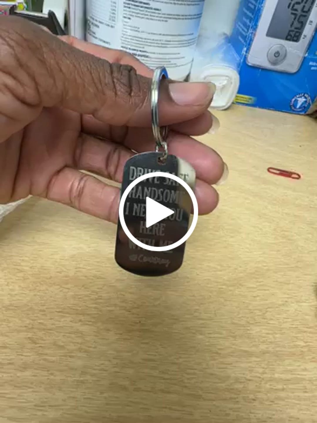 Customer video review of Drive Safe - Personalized Engraved Stainless Steel Keychain