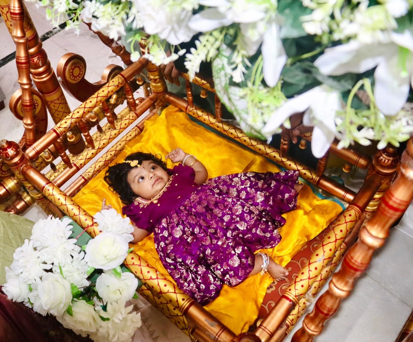 Customer photo review of Wine color embroidery banarasi silk ethnic dress for baby girl
