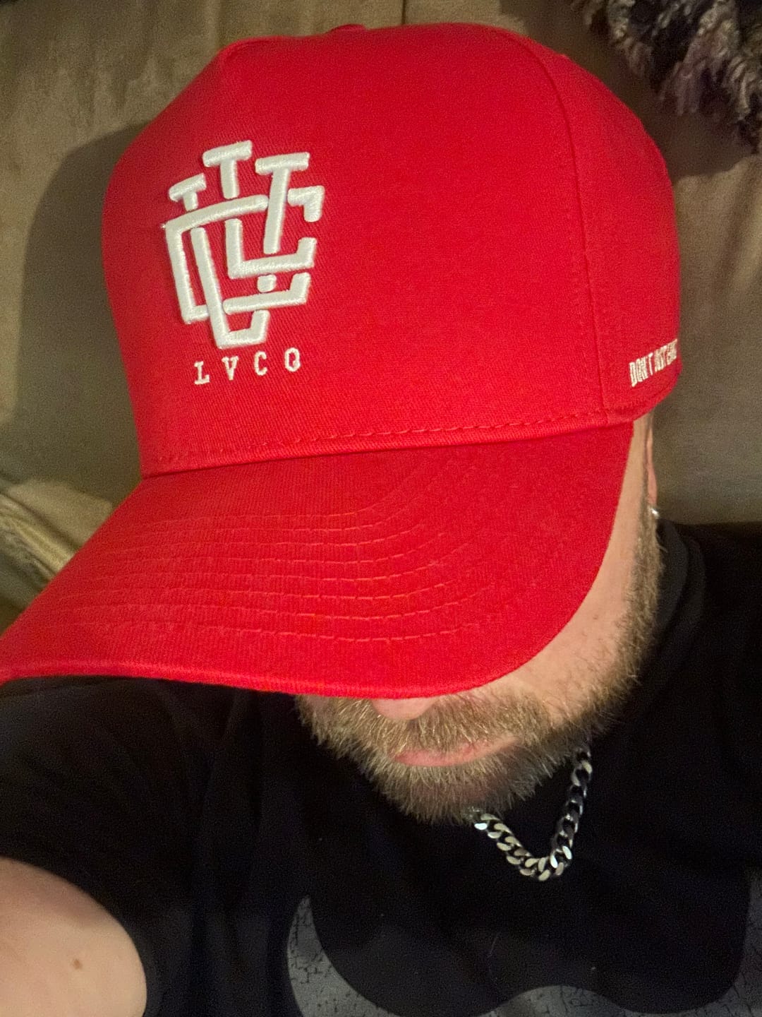 Customer photo review of LVCO "Blood Red" A-Frame Snapback