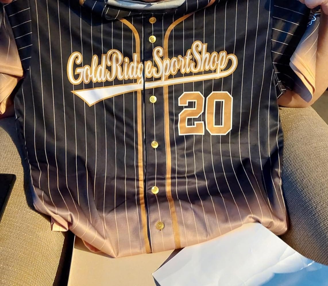 Customer photo review of Custom White Navy Stripe Fashion Authentic Baseball Jersey