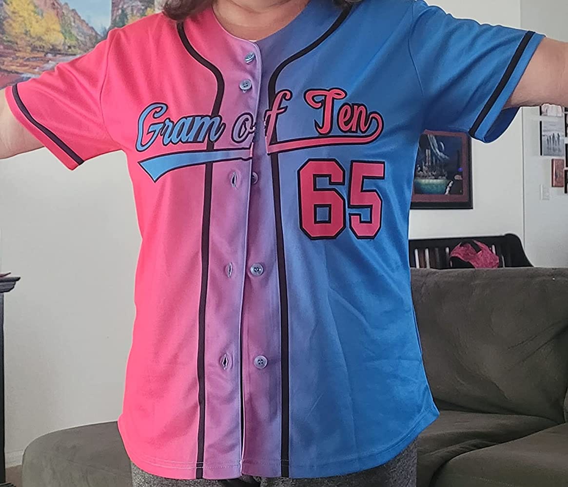 Customer photo review of Custom Pink Blue-Black Gradient Fashion Authentic Baseball Jersey