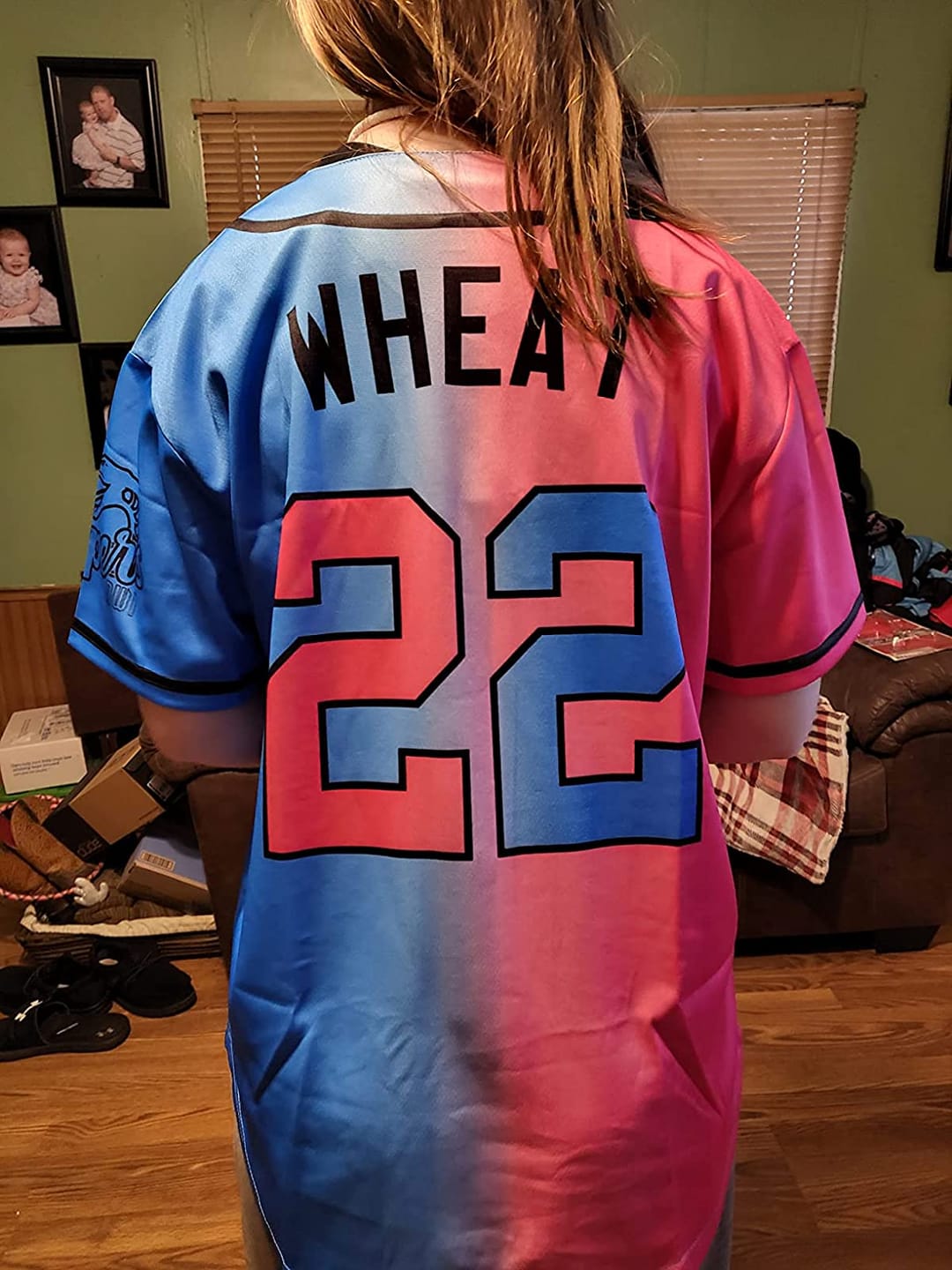Customer photo review of Custom Pink Blue-Black Gradient Fashion Authentic Baseball Jersey
