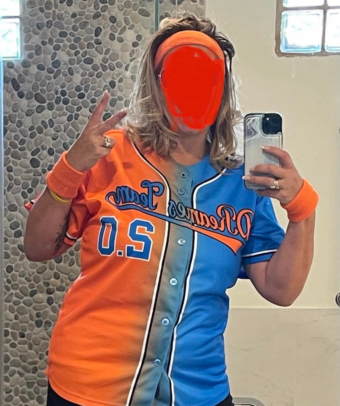Customer photo review of Custom Pink Blue-Black Gradient Fashion Authentic Baseball Jersey