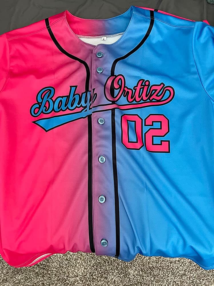 Customer photo review of Custom Pink Blue-Black Gradient Fashion Authentic Baseball Jersey