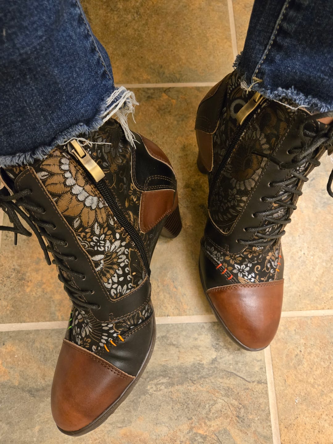 Customer photo review of Retro Handmade Leather Patchwork Ankle Boots