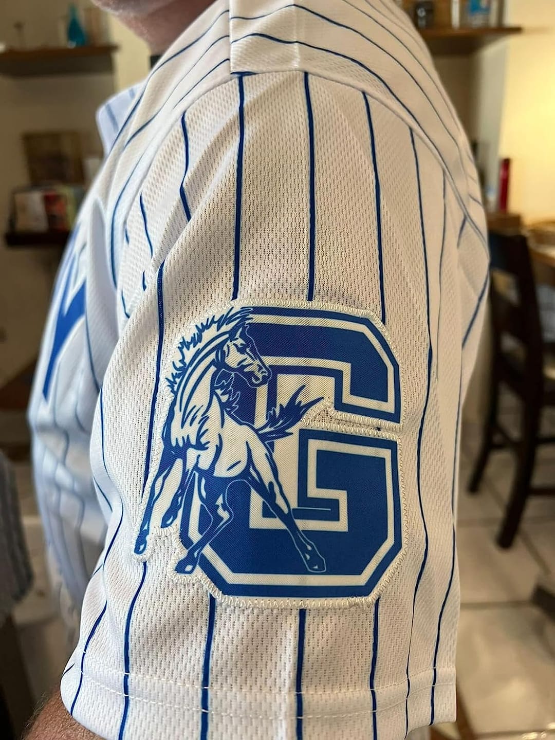 Customer photo review of Custom White Navy Stripe Fashion Authentic Baseball Jersey