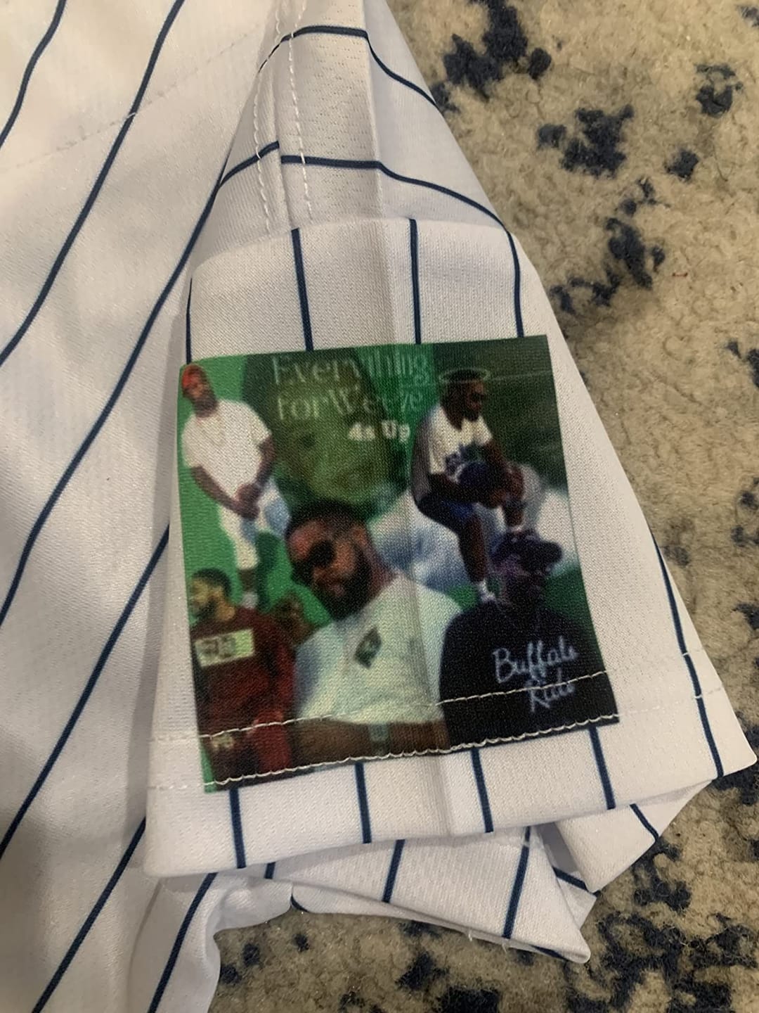 Customer photo review of Custom White Navy Stripe Fashion Authentic Baseball Jersey