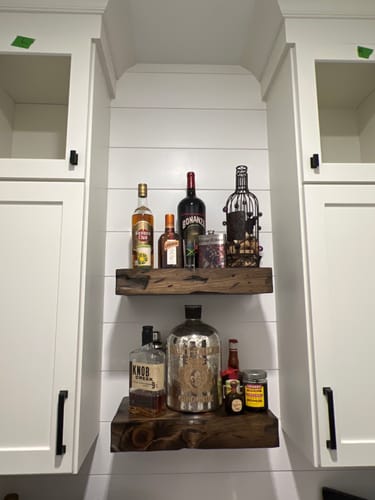 Customer photo review of Distressed 3" Thick Floating Shelves