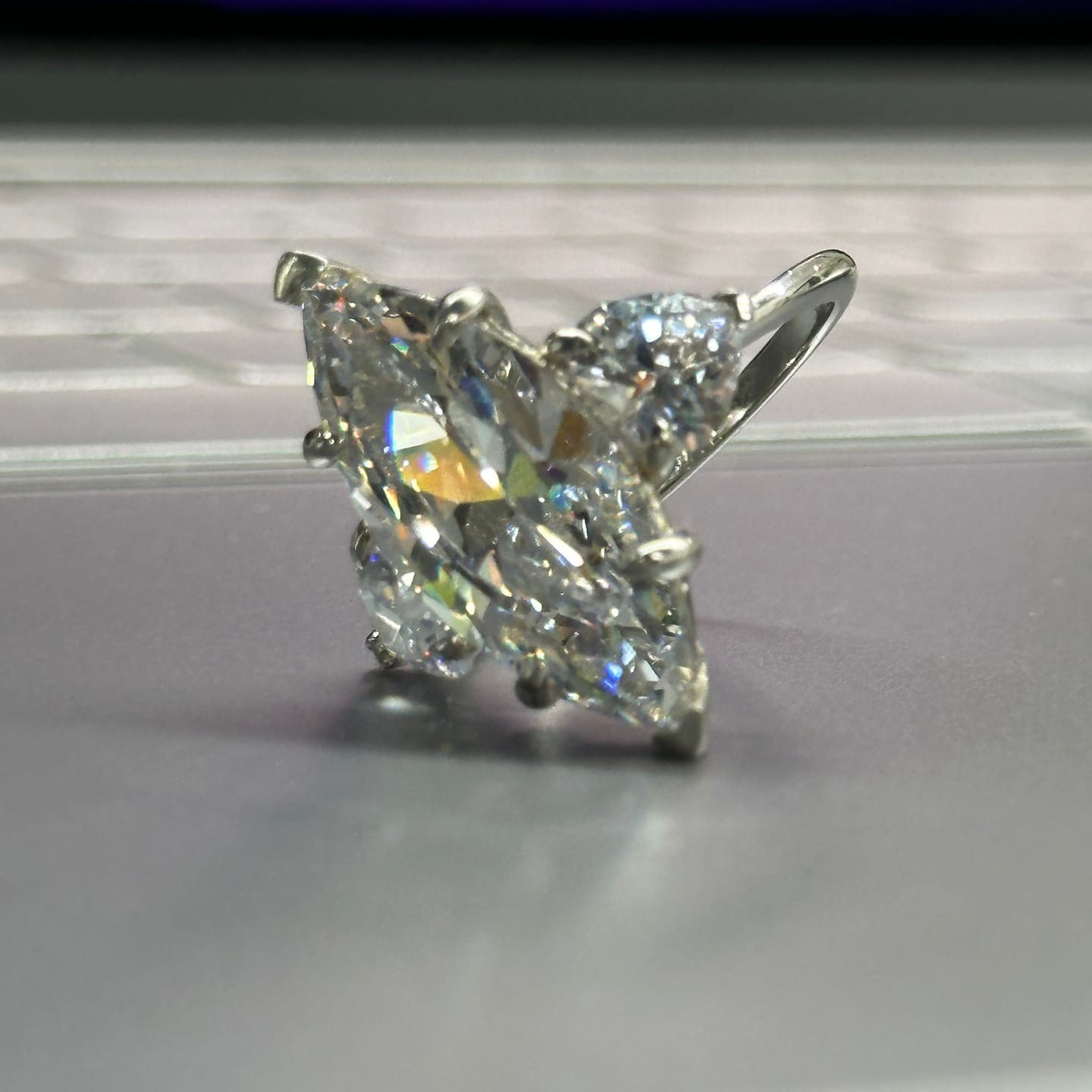 Customer photo review of Louily Marquise Cut Three Stone Engagement Ring In Sterling Silver
