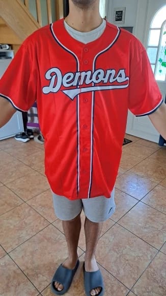 Customer photo review of Custom Red Black-White Solider Classic Style Authentic Baseball Jersey