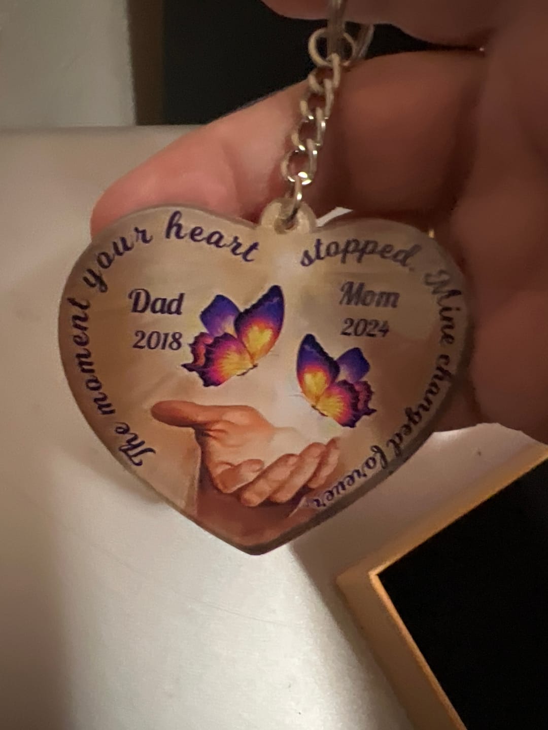 Customer photo review of The Moment Your Heart Stopped, Mine Changed Forever Custom Memorial Acrylic Keychain Ntk28feb22dd4