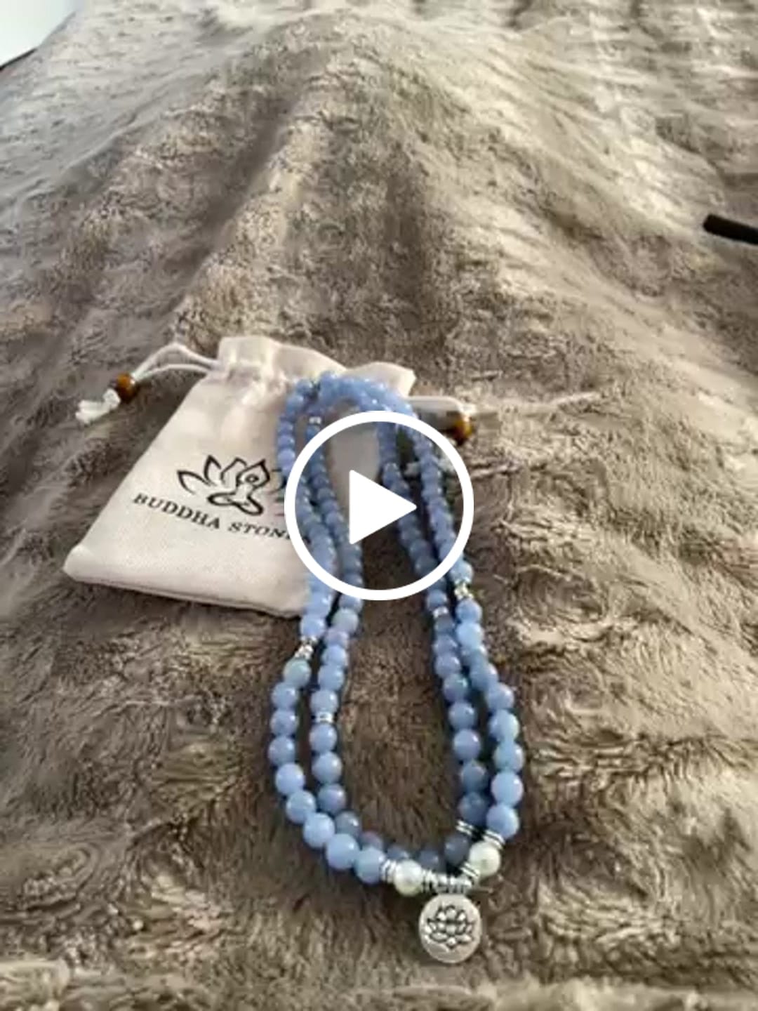 Customer video review of Buddha Stones 108 Mala Beads Aquamarine Healing Bracelet