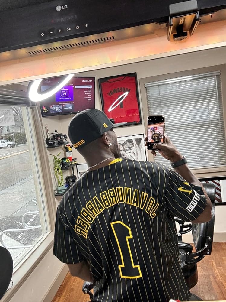 Customer photo review of Custom White Navy Stripe Fashion Authentic Baseball Jersey
