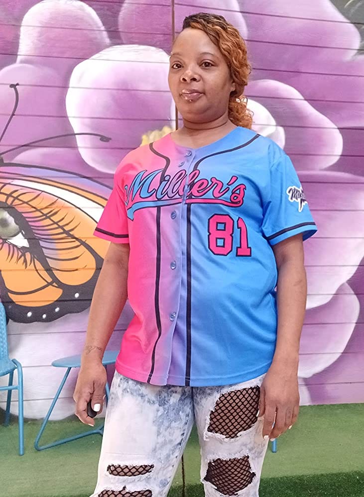 Customer photo review of Custom Pink Blue-Black Gradient Fashion Authentic Baseball Jersey
