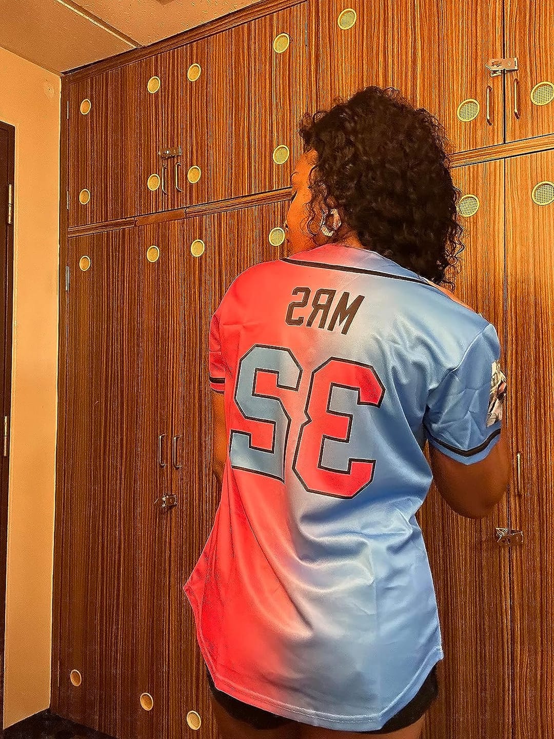 Customer photo review of Custom Pink Blue-Black Gradient Fashion Authentic Baseball Jersey