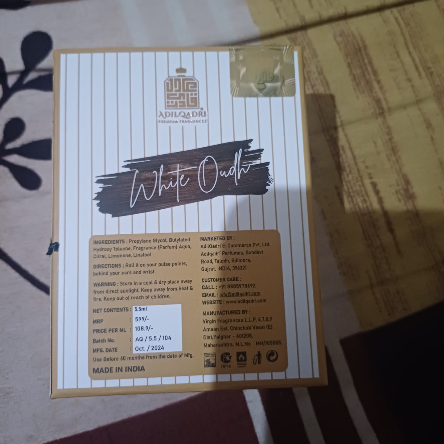 Customer photo review of 2 Pcs Attar Set Shanaya And White Oudh 5.5 Ml Each