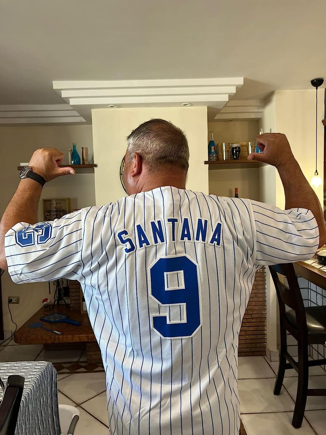 Customer photo review of Custom White Navy Stripe Fashion Authentic Baseball Jersey
