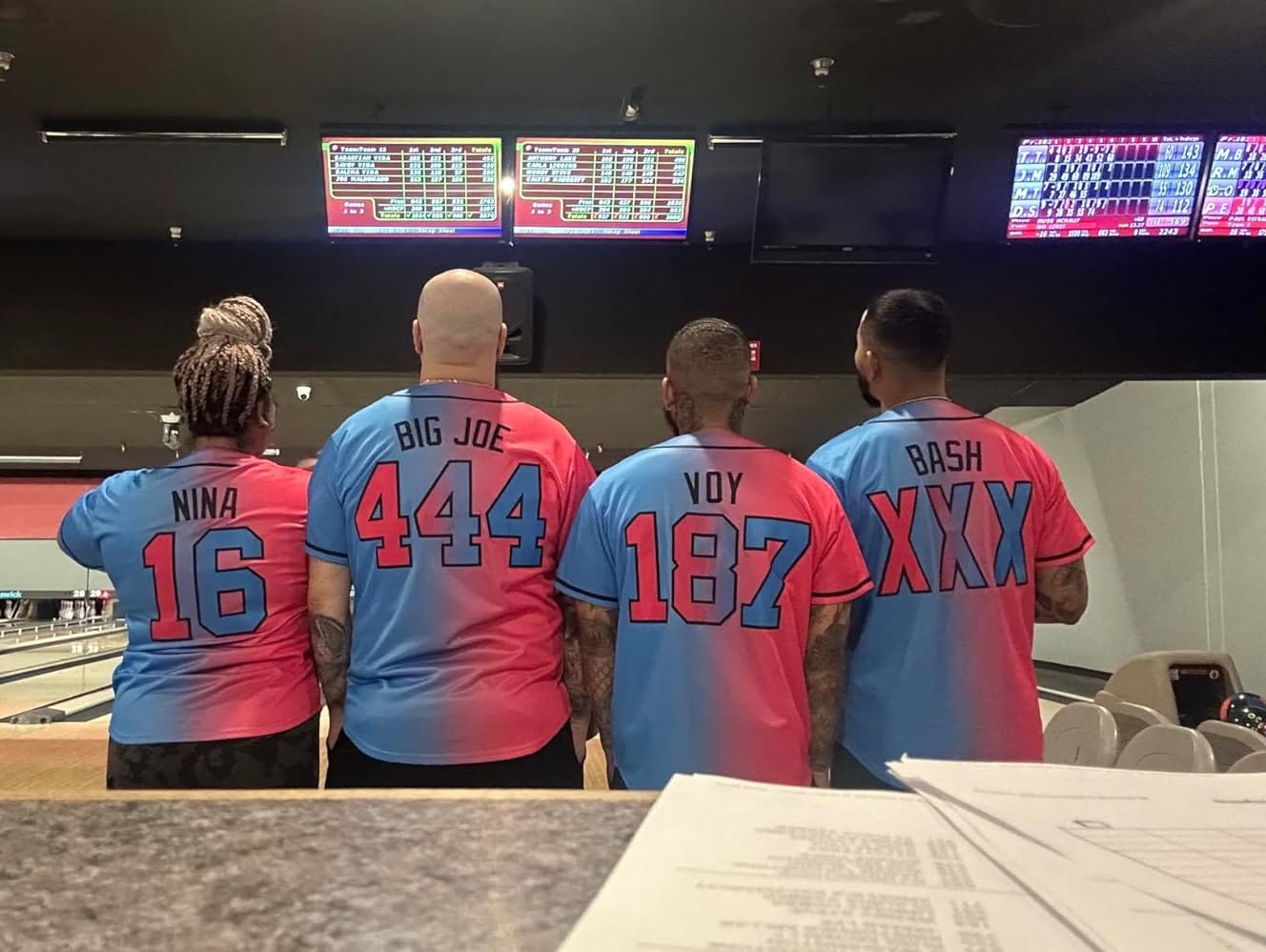 Customer photo review of Custom Pink Blue-Black Gradient Fashion Authentic Baseball Jersey