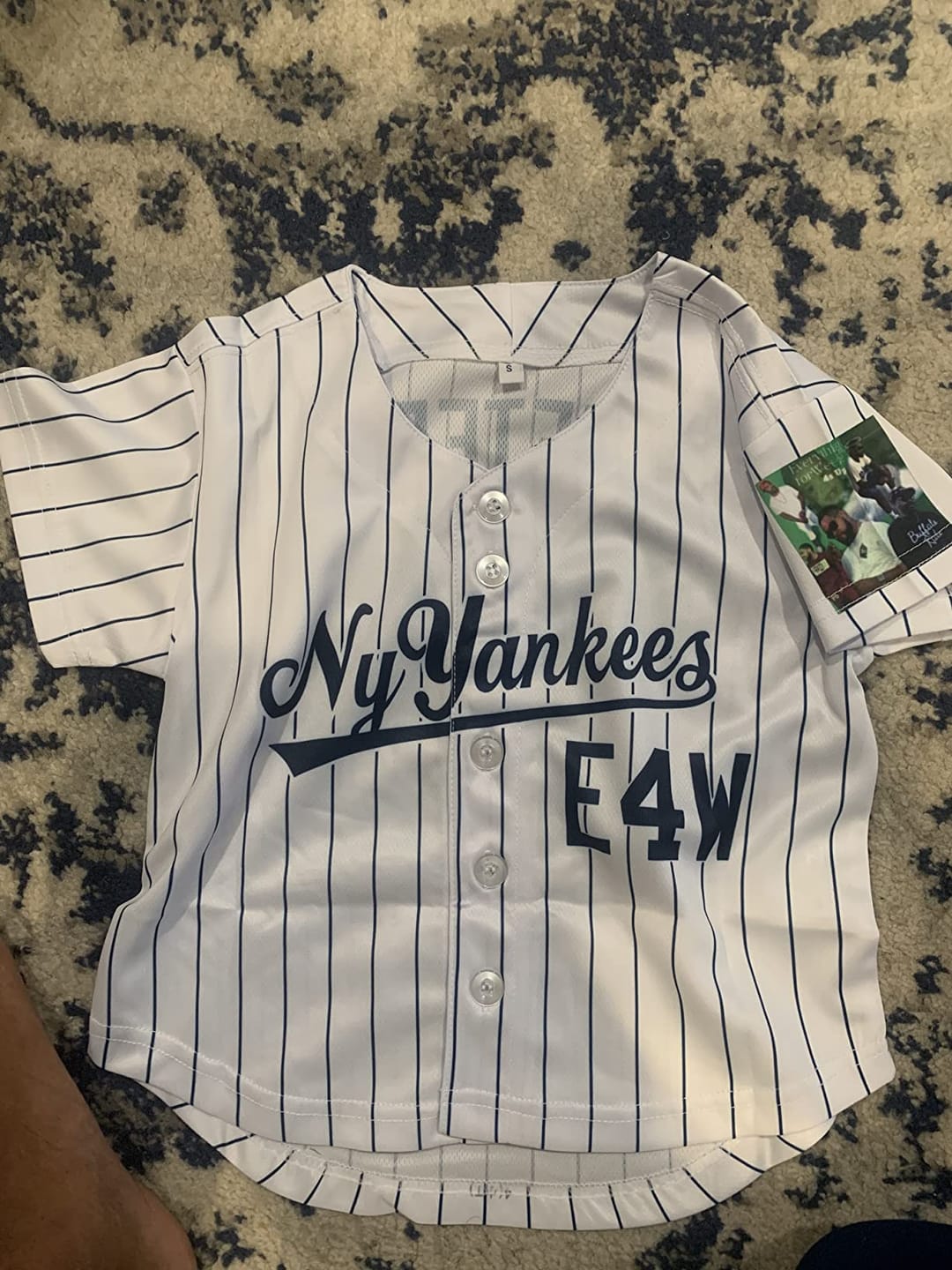 Customer photo review of Custom White Navy Stripe Fashion Authentic Baseball Jersey