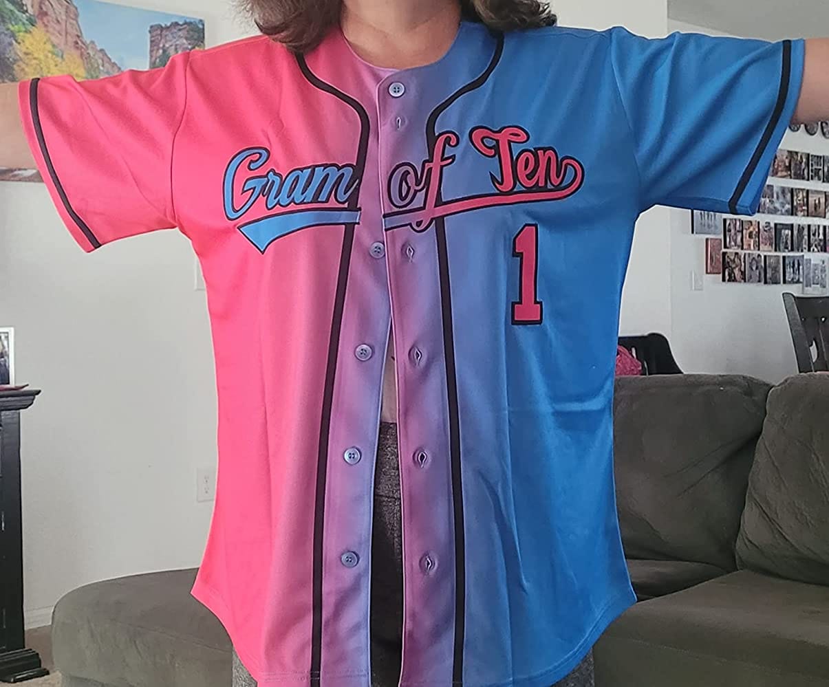 Customer photo review of Custom Pink Blue-Black Gradient Fashion Authentic Baseball Jersey