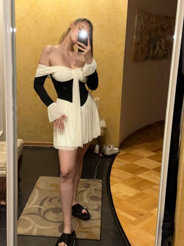 Customer photo review of Aurora Off-Shoulder Mini Dress