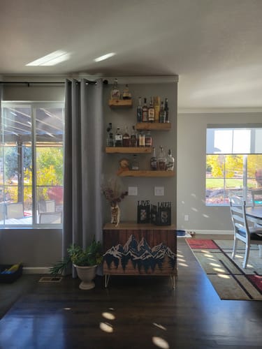 Customer photo review of Distressed 3" Thick Floating Shelves