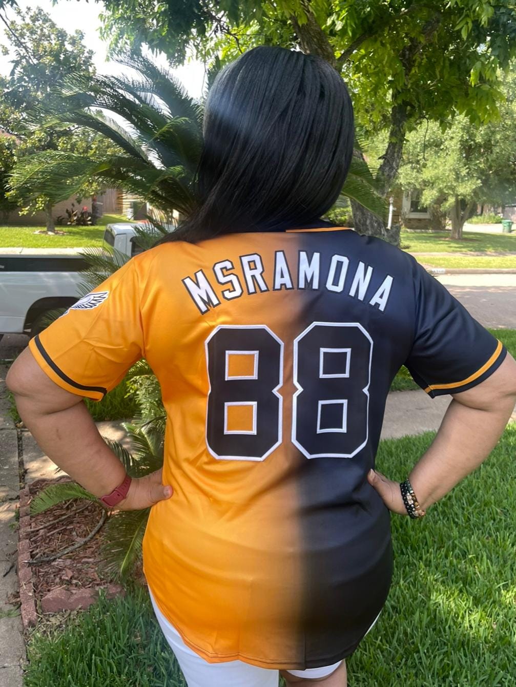 Customer photo review of Custom Pink Blue-Black Gradient Fashion Authentic Baseball Jersey