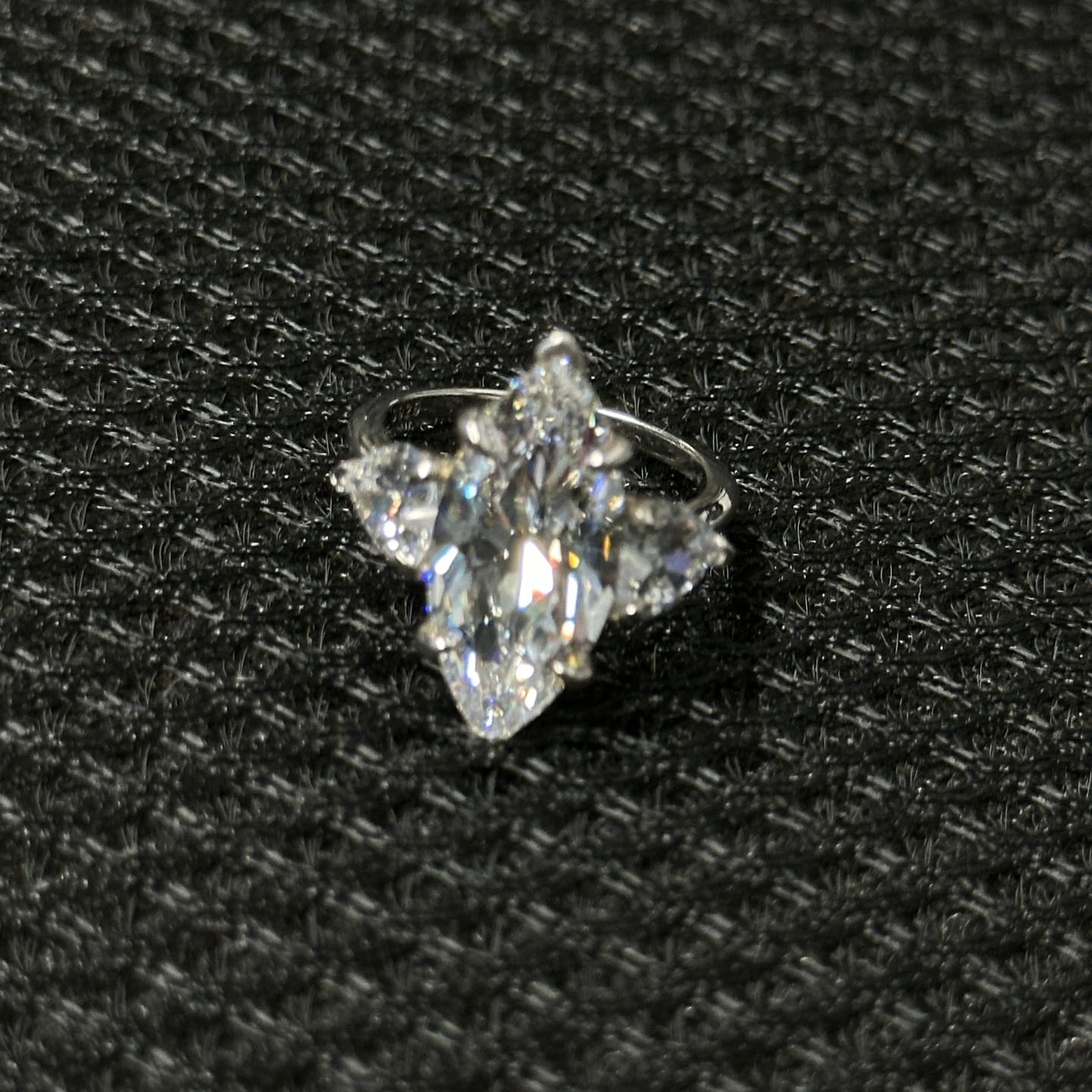 Customer photo review of Louily Marquise Cut Three Stone Engagement Ring In Sterling Silver