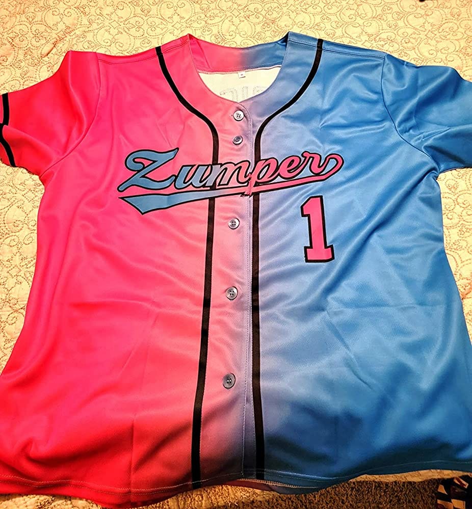 Customer photo review of Custom Pink Blue-Black Gradient Fashion Authentic Baseball Jersey