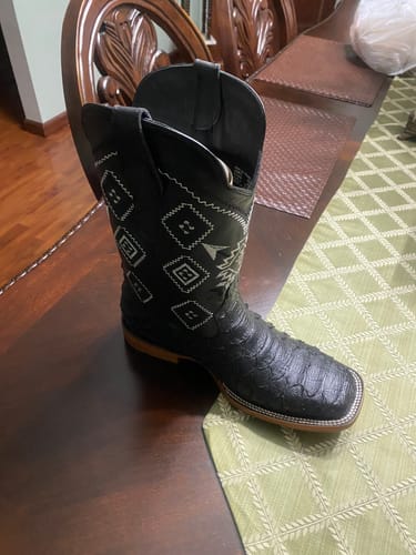 Customer photo review of Matte Black Jumbo Python Leather Boots — Square Toe