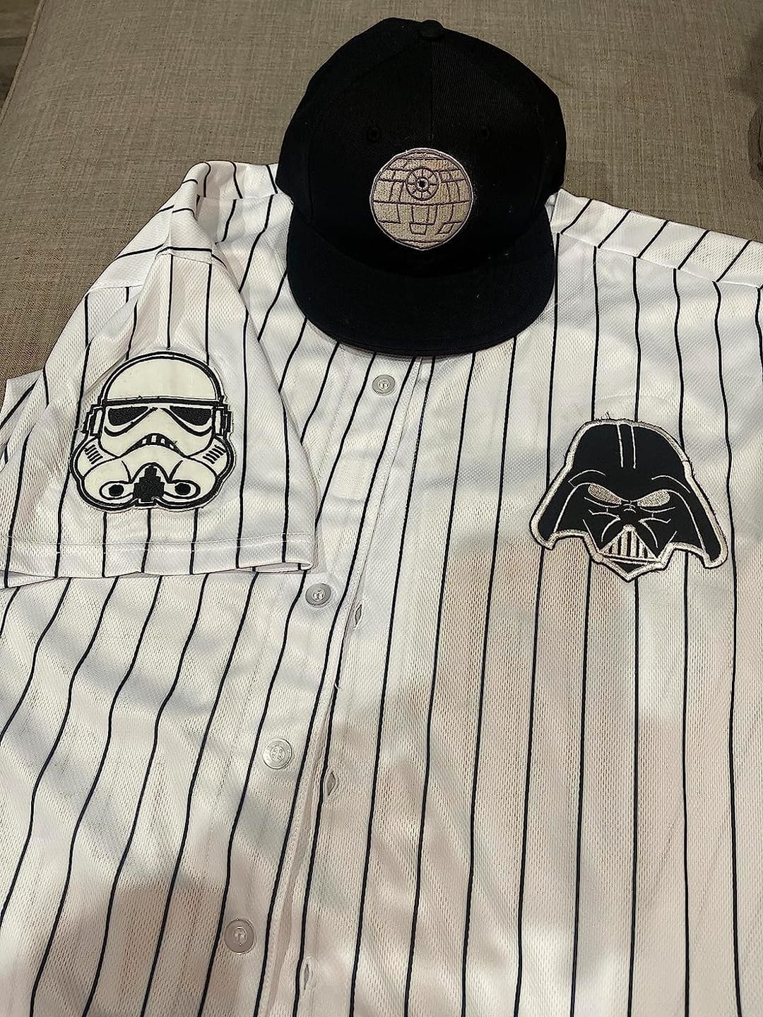 Customer photo review of Custom White Navy Stripe Fashion Authentic Baseball Jersey
