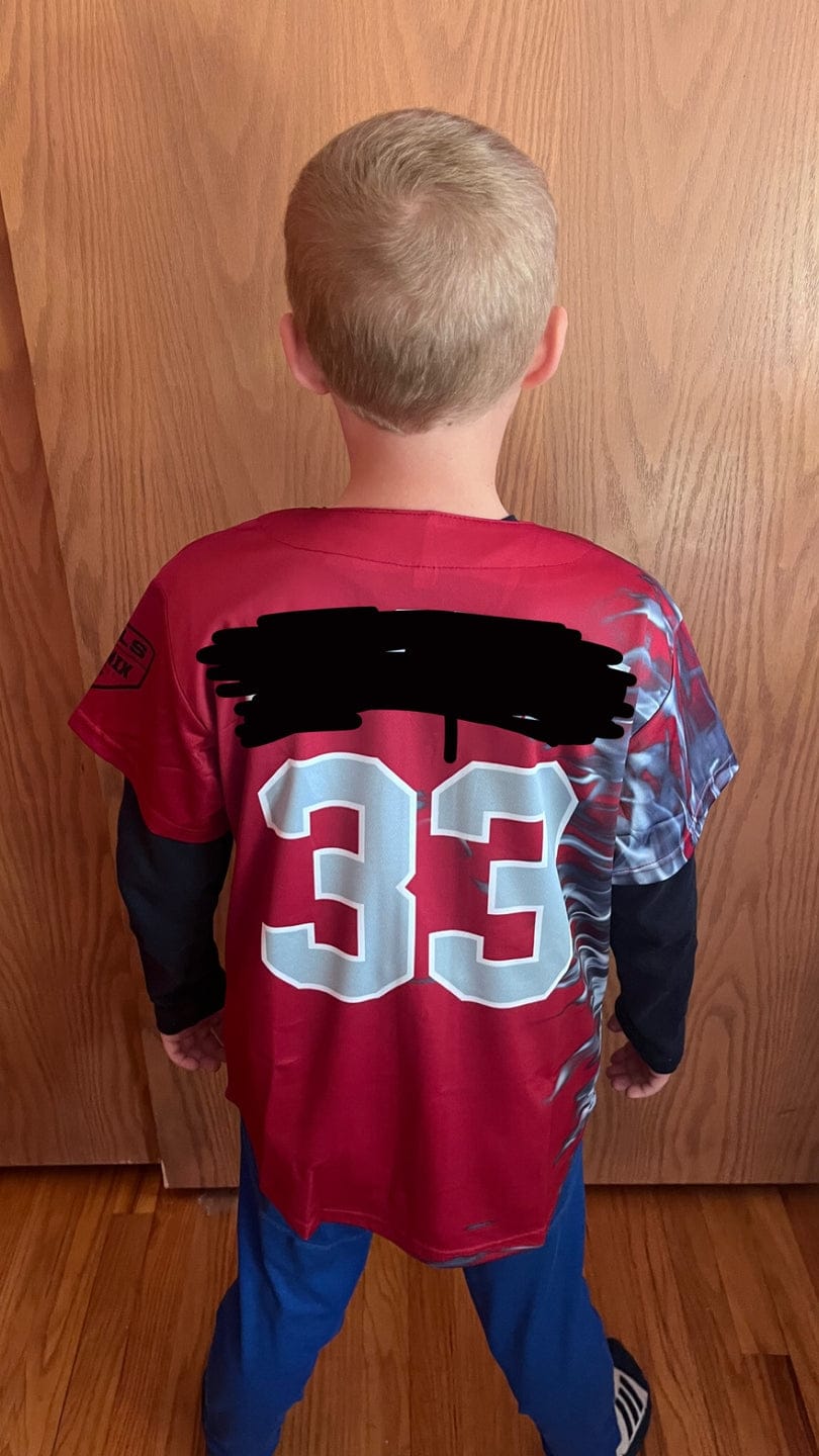 Customer photo review of Custom Black Pink-Powder Blue Stripe Fashion Authentic Baseball Jersey