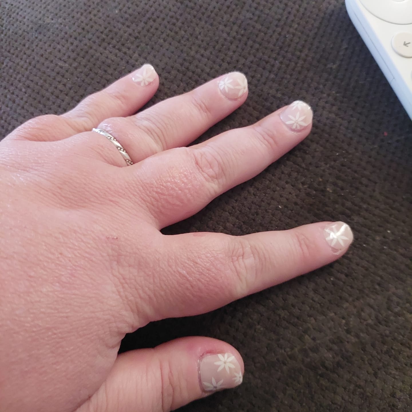 Customer photo review of Pretty Pink Daisies DIY Semicured Gel Nail Sticker Kit