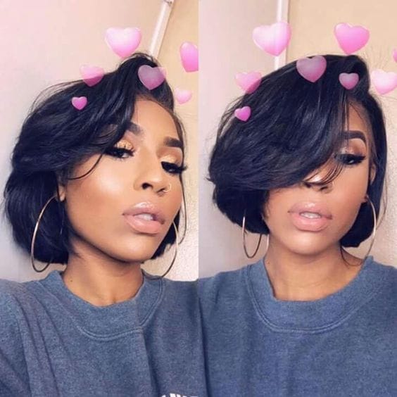 Customer photo review of Luvwin Side Parted Layered Texture Bob Wig 5x5 Closure Wig For Black Women