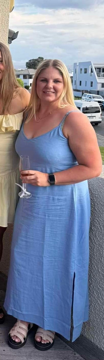 Customer photo review of Gina Women's Linen Slip Dress - Pool Blue