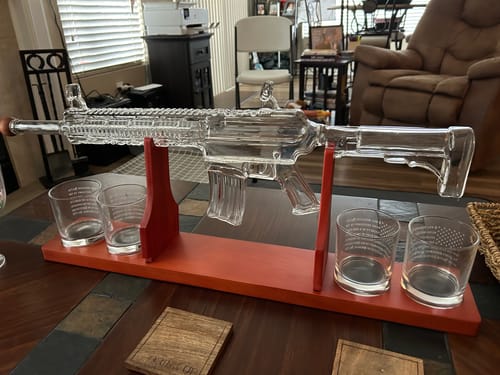 Customer photo review of AR-15 Glass Decanter with Constitution Whiskey Glasses