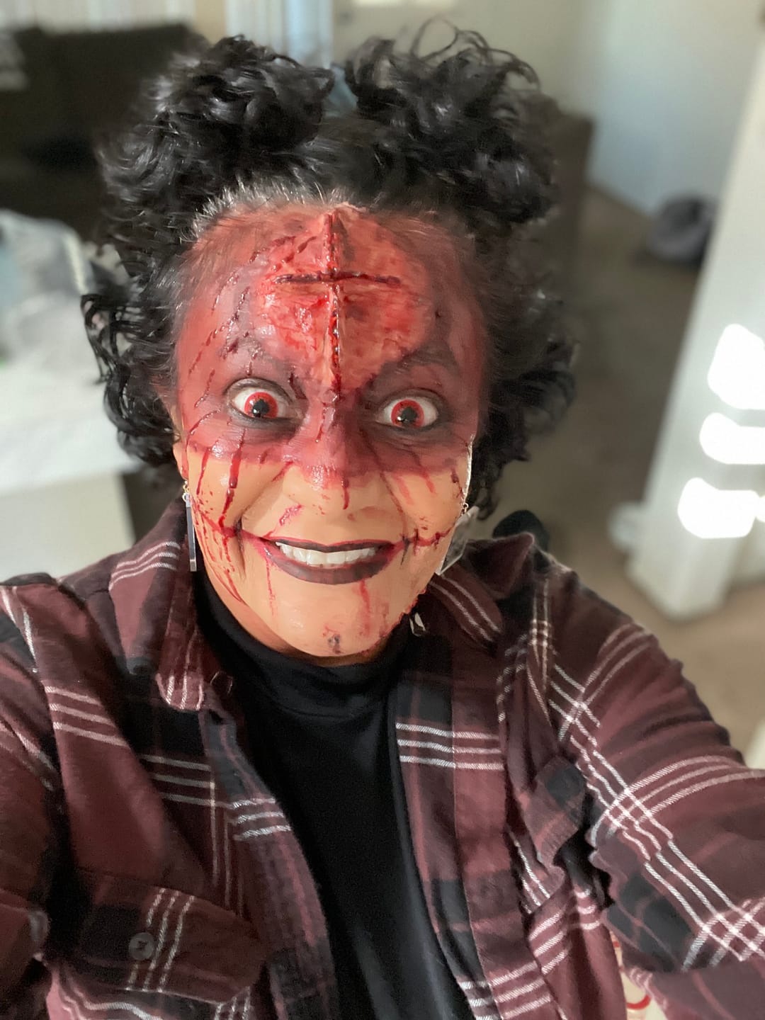 Customer photo review of Halloween Scary Blood Eyes Red Colored Contact Lenses