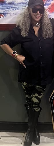 Customer photo review of Luvwin 13x4 Salt And Pepper Long Deep Curly Glueless Gray Color Pre-Cut Lace Wig