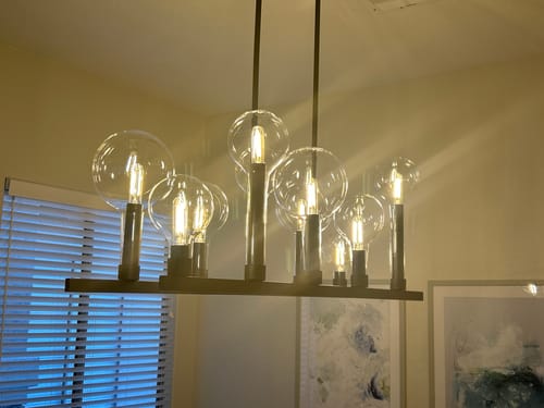 Customer photo review of 10-Light Clear Glass Bubble Linear Chandelier