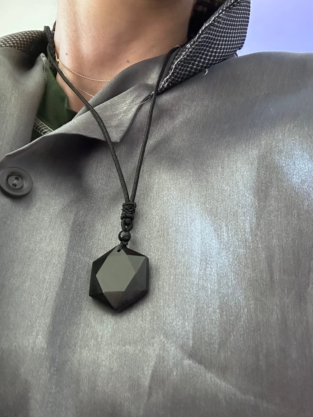 Customer photo review of Obsidian Self Protection Necklace