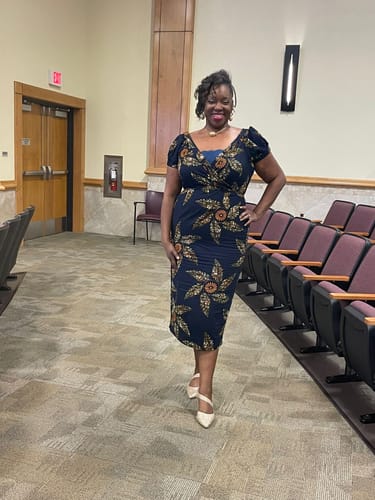 Customer photo review of IDIA AFRICAN PRINT OFF SHOULDER MIDI DRESS [NAVY BLUE]