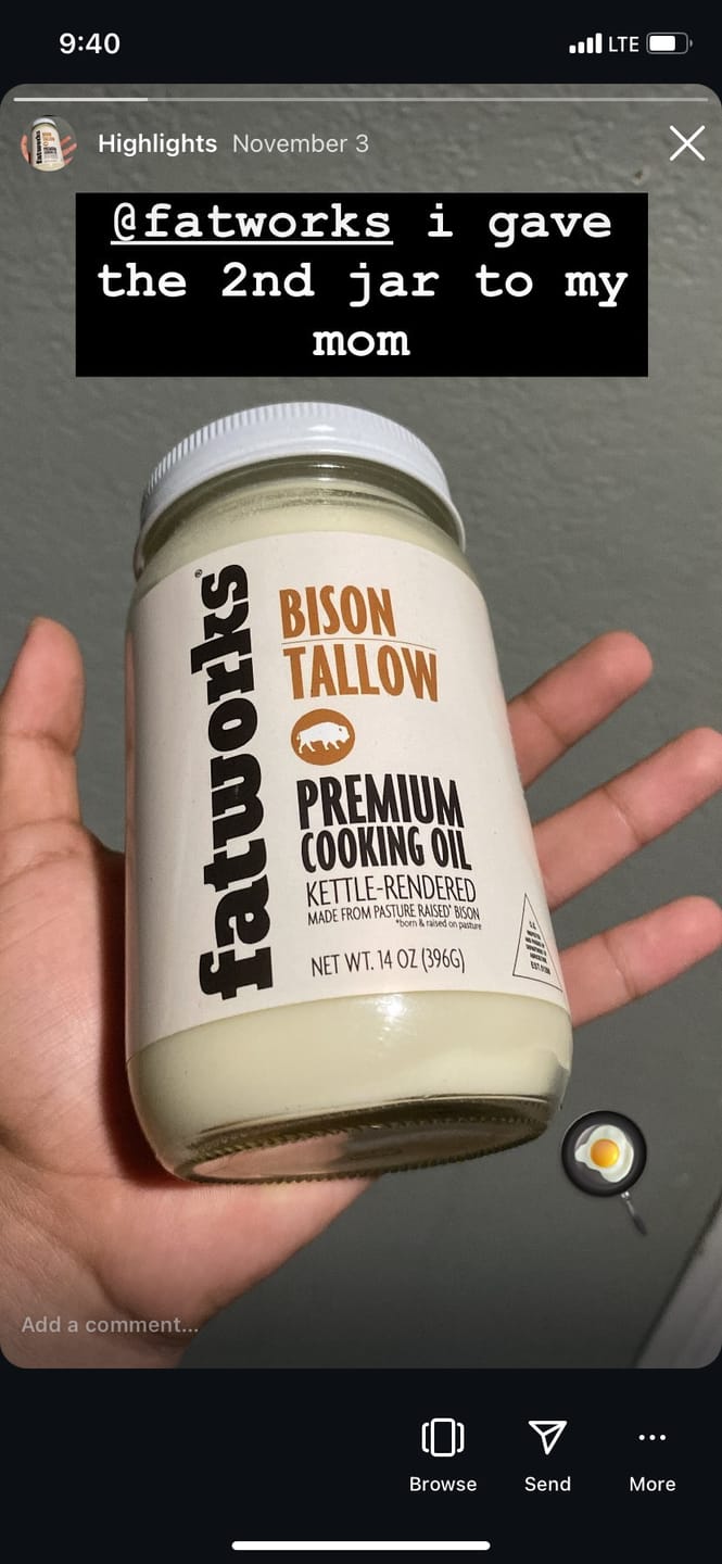 Customer photo review of Pasture Raised Bison Tallow a.k.a. Thunderfat (14 oz)